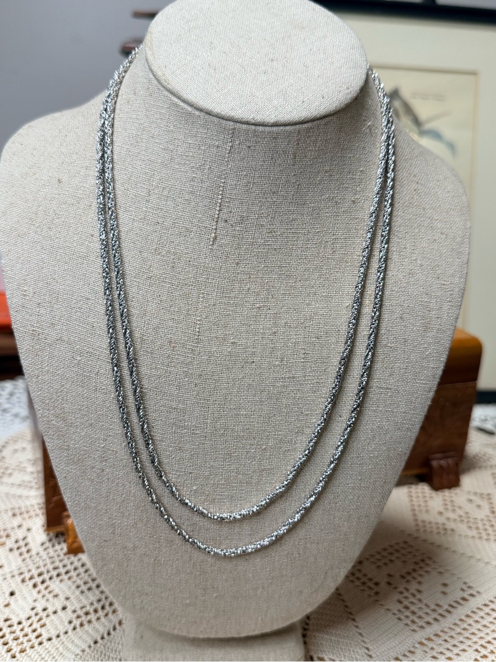 Mint Vintage 1980s Givenchy Dual Strand Tinsel Tiered Matinee Necklace
